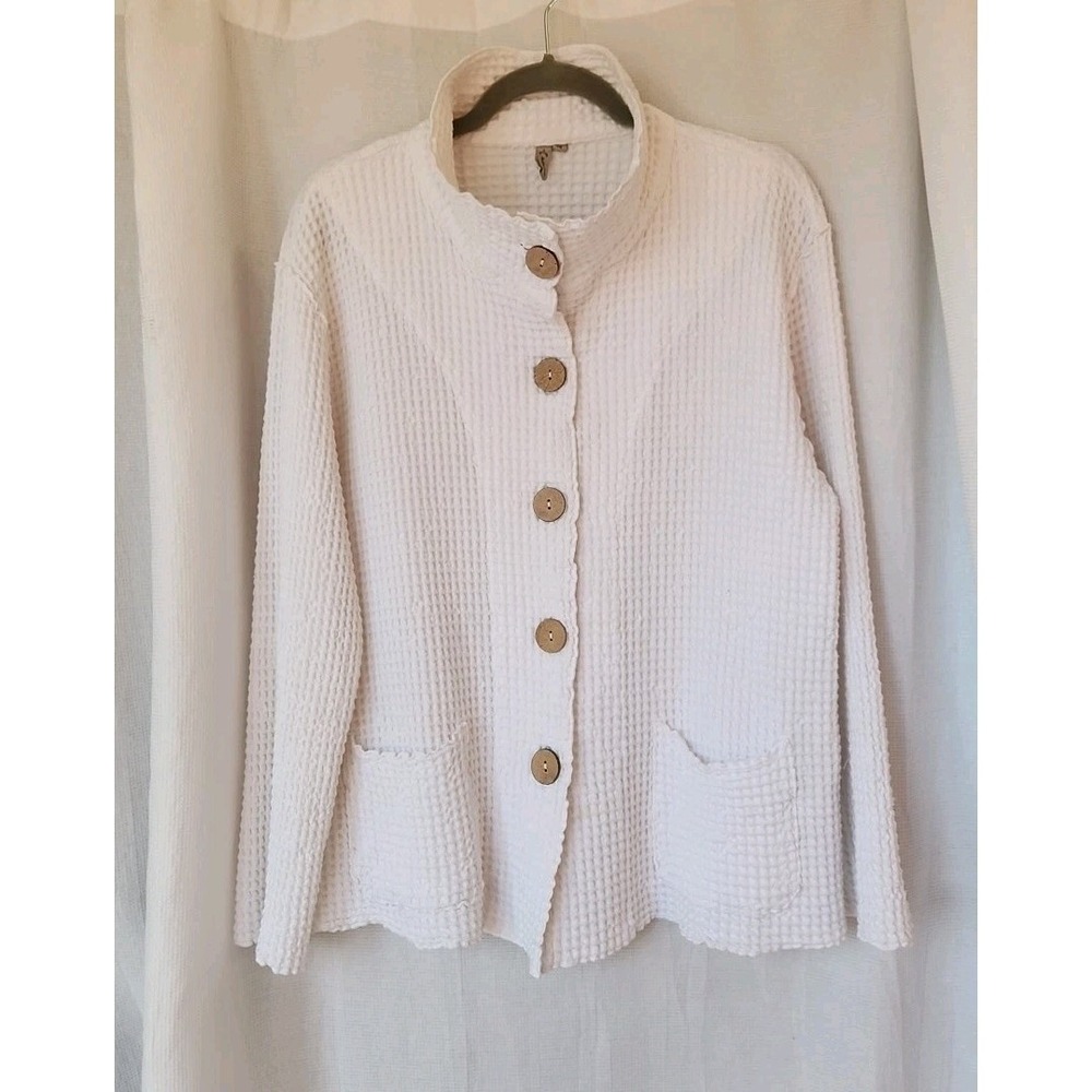 Focus Cardigan Sweater Size Medium Waffle Knit Artsy Woven Oversized - Picture 6 of 7